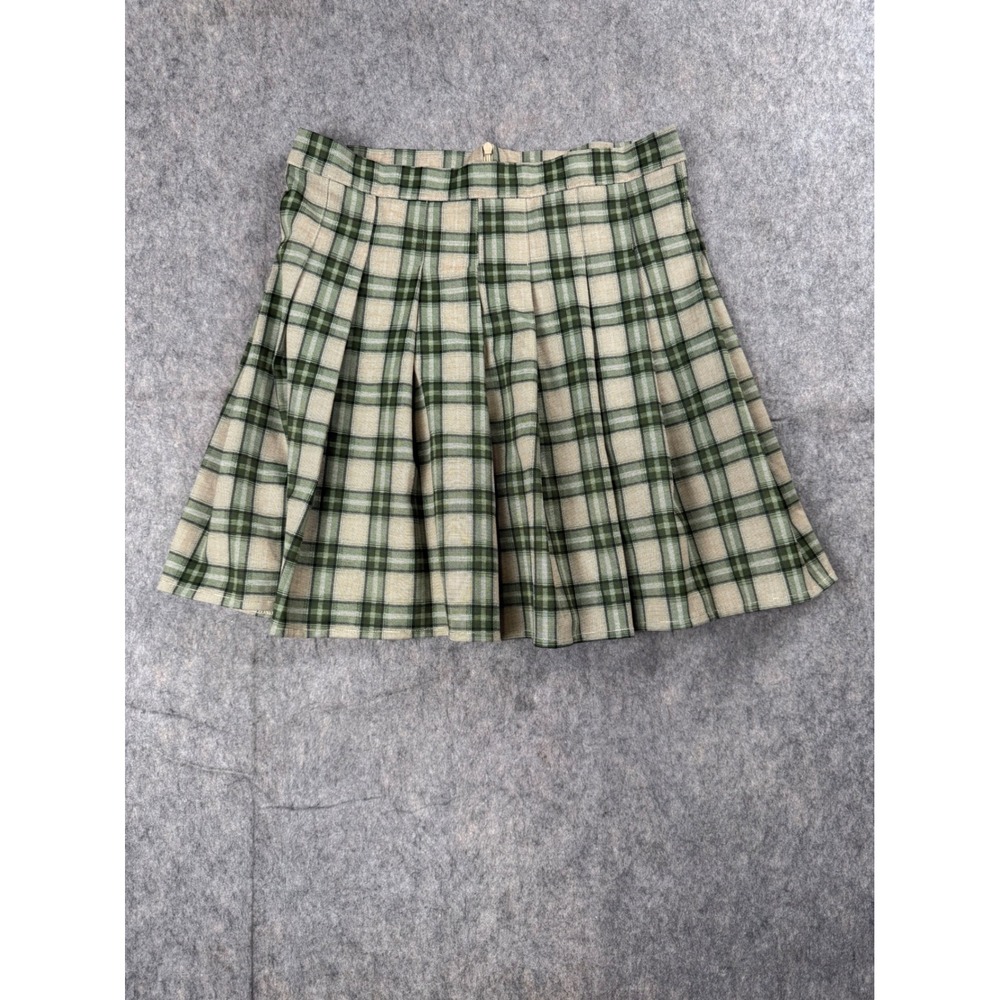 Unbranded Plaid Pleated Skirt Womens 2XL Green Nylon Mini Preppy Schoolgirl Y2K